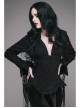 V-Neck Long Sleeve Flare Cuff Back Waist Lace-Up Irregular Lace Tassels Hem Black Gothic Jacquard Blouse