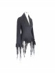 V-Neck Long Sleeve Flare Cuff Back Waist Lace-Up Irregular Lace Tassels Hem Black Gothic Jacquard Blouse