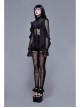 High Collar Front Chest Beaded Flowers Lace Cuff  Back Waist Lace-Up Black Gothic Chiffon Blouse