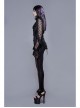 High Collar Front Chest Beaded Flowers Lace Cuff  Back Waist Lace-Up Black Gothic Chiffon Blouse