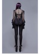 High Collar Front Chest Beaded Flowers Lace Cuff  Back Waist Lace-Up Black Gothic Chiffon Blouse