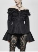 Rose Flowers Decoration One-Word Collar Long Sleeve Flare Cuff Black Gothic Blouse