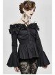 Rose Flowers Decoration One-Word Collar Long Sleeve Flare Cuff Black Gothic Blouse