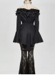Rose Flowers Decoration One-Word Collar Long Sleeve Flare Cuff Black Gothic Blouse