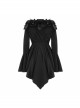 Rose Flowers Decoration One-Word Collar Long Sleeve Flare Cuff Black Gothic Blouse