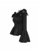 Rose Flowers Decoration One-Word Collar Long Sleeve Flare Cuff Black Gothic Blouse