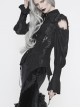 Front Chest Webbing Appliques Hollow-Out Lantern Sleeve Flare Cuff Back Waist Lace-Up Black Gothic Blouse