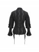 Front Chest Webbing Appliques Hollow-Out Lantern Sleeve Flare Cuff Back Waist Lace-Up Black Gothic Blouse