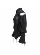Front Chest Webbing Appliques Hollow-Out Lantern Sleeve Flare Cuff Back Waist Lace-Up Black Gothic Blouse