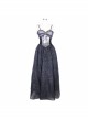 Black Gothic Elk Metal Brooch Flocking Print Yarn Floral Formal Dress Slip Dress
