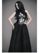 Black Gothic Elk Metal Brooch Flocking Print Yarn Floral Formal Dress Slip Dress