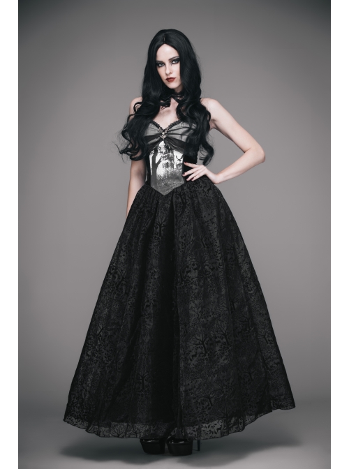 Black Gothic Elk Metal Brooch Flocking Print Yarn Floral Formal Dress Slip Dress