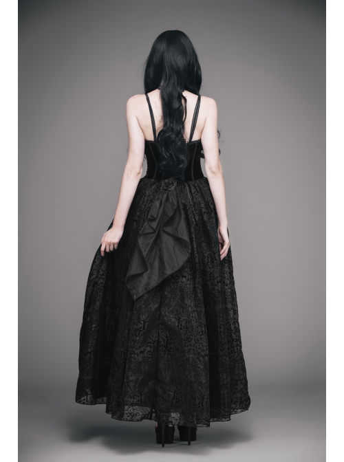 Black Gothic Elk Metal Brooch Flocking Print Yarn Floral Formal Dress Slip Dress