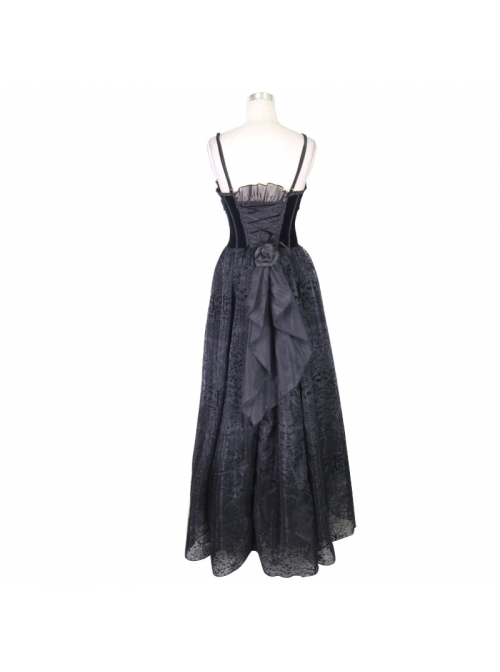 Black Gothic Elk Metal Brooch Flocking Print Yarn Floral Formal Dress Slip Dress