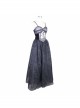 Black Gothic Elk Metal Brooch Flocking Print Yarn Floral Formal Dress Slip Dress
