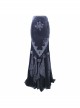 Rose Decoration Frill Hem Black Gothic Rose Pattern Embossed Velvet Long Gown Skirt
