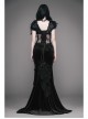 Rose Decoration Frill Hem Black Gothic Rose Pattern Embossed Velvet Long Gown Skirt