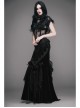 Rose Decoration Frill Hem Black Gothic Rose Pattern Embossed Velvet Long Gown Skirt