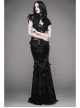 Rose Decoration Frill Hem Black Gothic Rose Pattern Embossed Velvet Long Gown Skirt