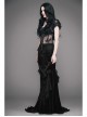 Rose Decoration Frill Hem Black Gothic Rose Pattern Embossed Velvet Long Gown Skirt
