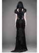 Rose Decoration Frill Hem Black Gothic Rose Pattern Embossed Velvet Long Gown Skirt