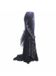 Rose Decoration Frill Hem Black Gothic Rose Pattern Embossed Velvet Long Gown Skirt