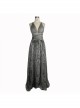 Big V-Neck Embroidery Lace Hem Grey Gothic Imitation Silk Chiffon Long Sling Dress