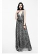 Big V-Neck Embroidery Lace Hem Grey Gothic Imitation Silk Chiffon Long Sling Dress