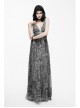 Big V-Neck Embroidery Lace Hem Grey Gothic Imitation Silk Chiffon Long Sling Dress