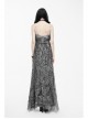 Big V-Neck Embroidery Lace Hem Grey Gothic Imitation Silk Chiffon Long Sling Dress