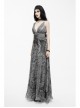 Big V-Neck Embroidery Lace Hem Grey Gothic Imitation Silk Chiffon Long Sling Dress