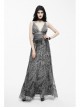 Big V-Neck Embroidery Lace Hem Grey Gothic Imitation Silk Chiffon Long Sling Dress