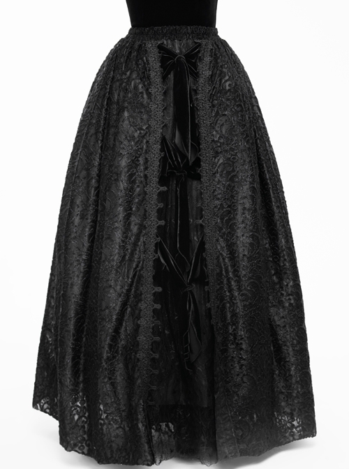 Black Gothic Three-Dimensional Embroidered Multi-Layer Lotus Leaves Velvet Long Skirt