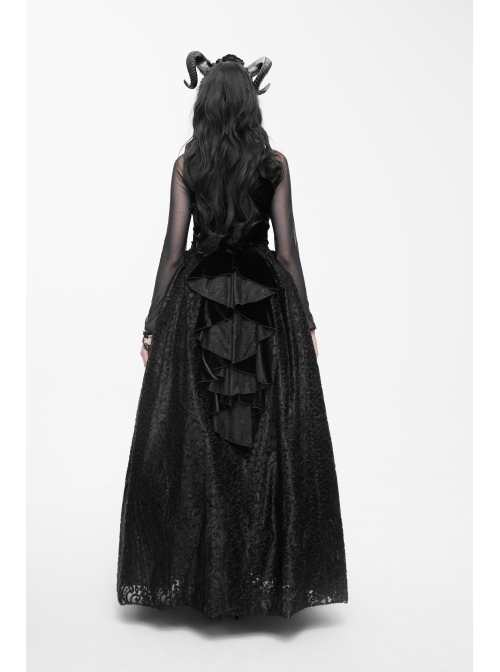 Black Gothic Three-Dimensional Embroidered Multi-Layer Lotus Leaves Velvet Long Skirt