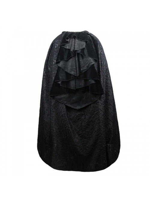 Black Gothic Three-Dimensional Embroidered Multi-Layer Lotus Leaves Velvet Long Skirt