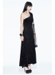 One-Shoulder Mesh Shawl Feather Lace Decoration Black Gothic Velvet Long Dress