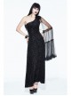 One-Shoulder Mesh Shawl Feather Lace Decoration Black Gothic Velvet Long Dress