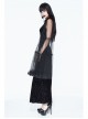 One-Shoulder Mesh Shawl Feather Lace Decoration Black Gothic Velvet Long Dress
