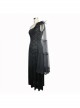 One-Shoulder Mesh Shawl Feather Lace Decoration Black Gothic Velvet Long Dress