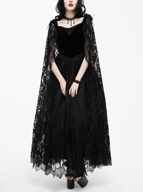 Collar Decals Shoulder Feather Lace Decoration Lace Shawl Black Gothic Velvet Dress