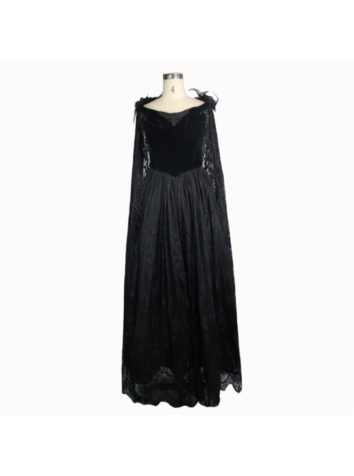 Collar Decals Shoulder Feather Lace Decoration Lace Shawl Black Gothic Velvet Dress