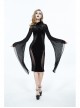 High Collar Front Chest Decals Splice Mesh Flare Sleeve Black Gothic Velvet Dress