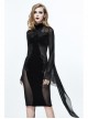 High Collar Front Chest Decals Splice Mesh Flare Sleeve Black Gothic Velvet Dress