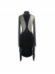 High Collar Front Chest Decals Splice Mesh Flare Sleeve Black Gothic Velvet Dress