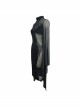 High Collar Front Chest Decals Splice Mesh Flare Sleeve Black Gothic Velvet Dress