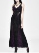 Front Beads Flower Decals Rose Button Back Lace-Up Purple Gothic Lace Long Dress
