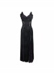 Front Beads Flower Decals Rose Button Back Lace-Up Purple Gothic Lace Long Dress
