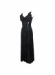 Front Beads Flower Decals Rose Button Back Lace-Up Purple Gothic Lace Long Dress