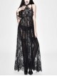 Front Chest Decals Black Gothic Transparent Positioning Pattern Lace Halter Sling Long Dress