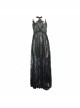 Front Chest Decals Black Gothic Transparent Positioning Pattern Lace Halter Sling Long Dress